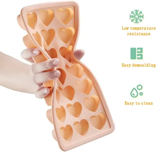 Miniatura 3 de Paquete de 2 bandejas para cubitos de hielo en forma de corazón, bandeja de silicona para cubitos de hielo de 42 agujeros con tapa, sin BPA y aptas