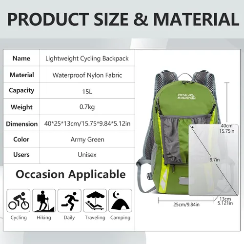 Miniatura 2 de Mochila de bicicleta con cubierta para lluvia, mochilas de ciclismo de montaña, mochila ligera plegable impermeable para viajes, mochila pequeña