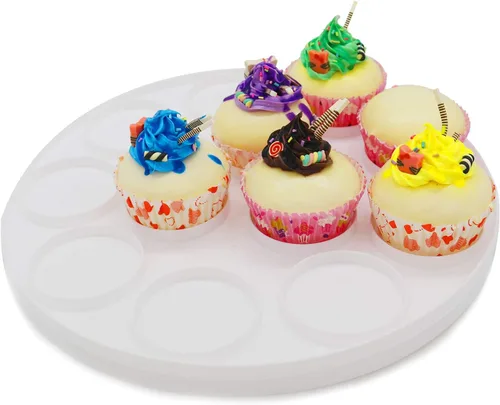 Miniatura 5 de Porta pasteles portátil de 10 pulgadas con tapa y bandeja 3 en 1, recipiente redondo para cupcakes, soporte para huevos, muffins, tartas, galletas