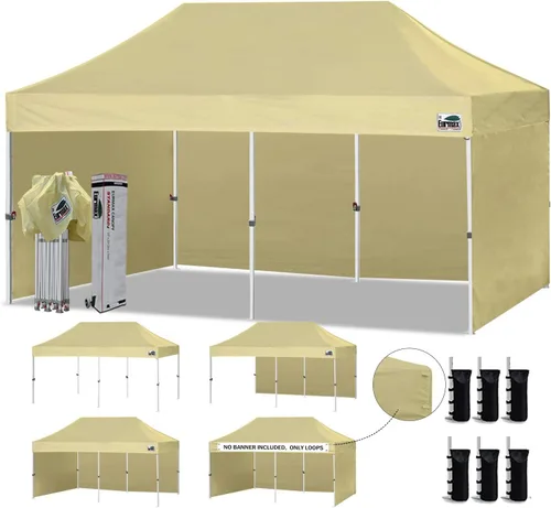 Miniatura 10 de Eurmax Tienda de campaña desplegable de 8 x 8 de Estados Unidos, con bolsa rodante patentada sin puntas, 4 paredes extraíbles con cremallera, toldo