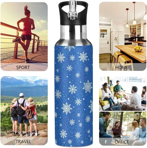 Miniatura 5 de BPA-Free Sport Water Bottle Insulated 32 Oz, Stainless Steel Water Bottle for Gym Outdoor Travel School, White Snowflakes Blue
