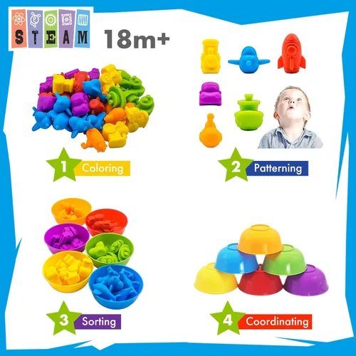 Miniatura 2 de UNIQUE KIDS Juego educativo de aprendizaje de conteo con tazas de clasificación – Divertido juego de clasificación de colores y entrenamiento
