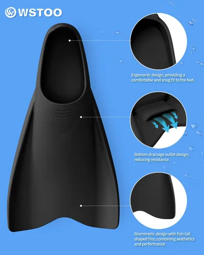 Miniatura 3 de WSTOO - Aletas cortas de entrenamiento aerodinámicas, aletas de natación de silicona para adultos y jóvenes (hombres y mujeres), ideales para nadar