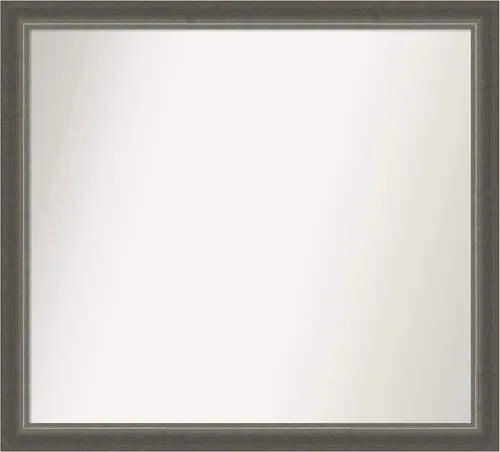Miniatura 484 de Amanti Art Espejo de baño plateado para sobre fregadero, 25 x 25 pulgadas, espejo de tocador cuadrado estrecho de níquel cepillado, marco de madera