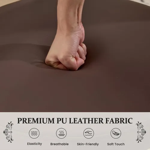 Miniatura 7 de Furniliving Juego de 4 sillas de comedor de madera de roble, sillas de cocina tapizadas de cuero moderno de mediados de siglo con madera maciza