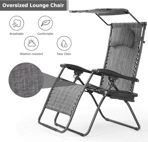 Miniatura 9 de HAPPYGRILL Zero Gravity - Sillón reclinable plegable para patio al aire libre, playa, patio, piscina, gris