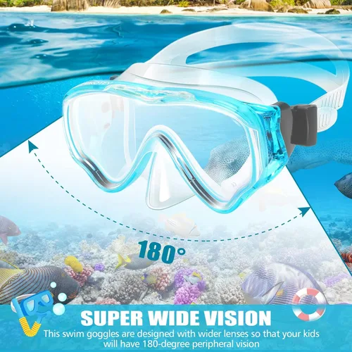 Miniatura 10 de Juego de esnórquel para niños, juego de máscara de esnórquel seca completa para adultos, protección antivaho, unisex, vista panorámica HD