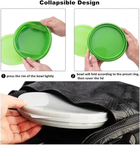 Miniatura 5 de IYYI ME.FAM - Cuenco plegable de silicona con tapa, cuenco de viaje plegable de 27.1 fl oz para camping, senderismo, resistente al calor