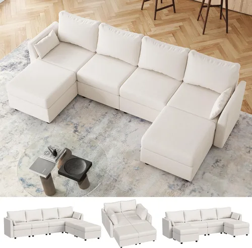 Miniatura 9 de Huatean Home Sofá Seccional Modular de 114.17", Sofá Modular de 6 Asientos con Almacenamiento, Espuma Viscoelástica, Sofás Seccionales Convertibles