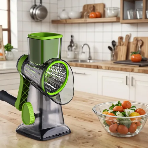 Miniatura 6 de HANSGO Rallador rotativo de queso, 3 cuchillas de acero inoxidable, mango que ahorra trabajo, base de succión fuerte, para queso, verduras, nueces