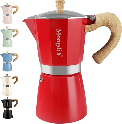 Miniatura 17 de Mongdio Cafetera de café expreso Moka Pot, cafetera cubana, cafetera de estufa Moka Italian Espresso Greca, cafetera percoladora, 3 tazas de Negro
