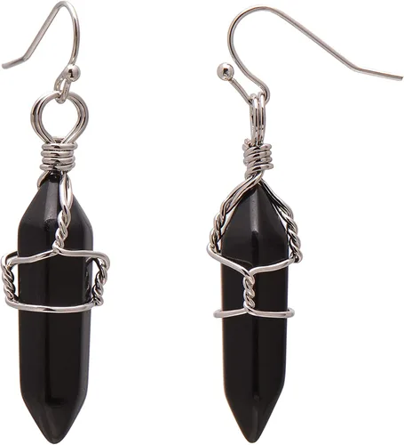 Miniatura 21 de Pendientes de cristal de punta envuelta en alambre de piedra pulida para mujer Reiki Energy Healing