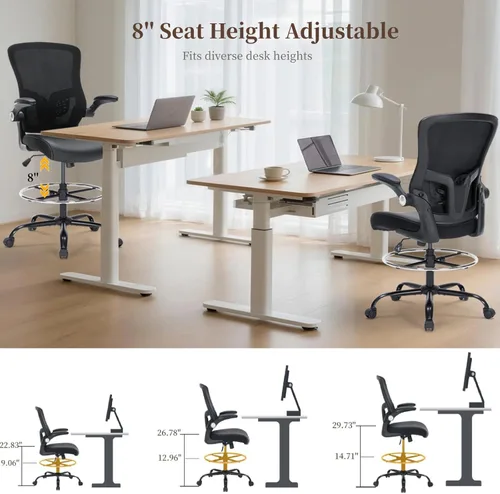 Miniatura 7 de Silla de dibujo, silla de oficina alta con asiento de piel sintética, silla de escritorio ergonómica de pie con soporte lumbar, silla de oficina