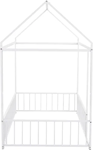 Miniatura 4 de Bellemave Cama de Piso Montessori Tamaño Twin, Marco de Cama Casa de Metal para Niños, Camas de Piso Montessori con Cerca, Blanco