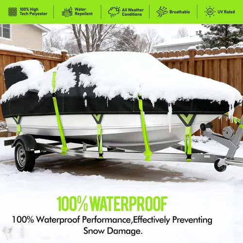 Miniatura 6 de Funda Impermeable 1200D para Barco con Cubierta de Motor, Lona Marina Solution-Dye Cubierta de Barco Remolcable 16-18.5 pies para Barcos de 16 pies