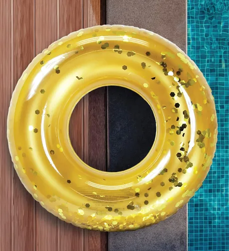 Miniatura 7 de POZA Flotador de Tubo Inflable para Piscina – Anillo de natación de confeti brillante, Tubo Inflable de Servicio Pesado Resistente a los Rayos UV Oro