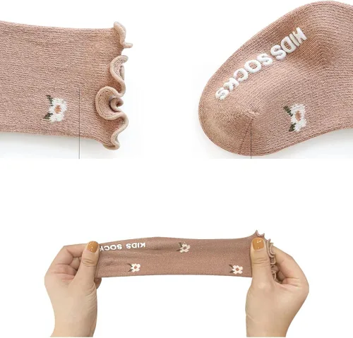 Miniatura 3 de FYLuoke Calcetines de encaje con volantes para bebé, calcetines de uniforme para niñas, calcetines casuales de algodón, lindos con volantes