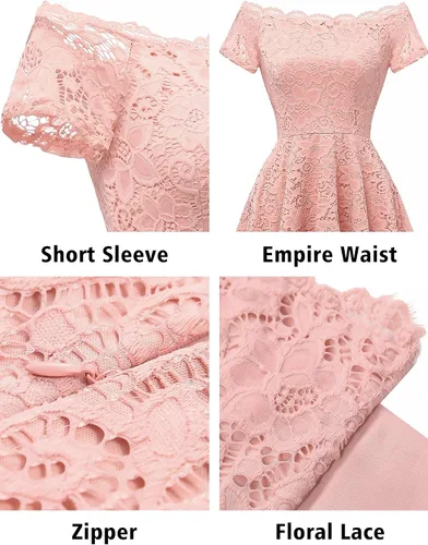 Miniatura 4 de Dressystar - Vestido de cóctel de encaje para mujer vestido asimétrico con vuelo y hombros descubiertos para fiesta y evento formal