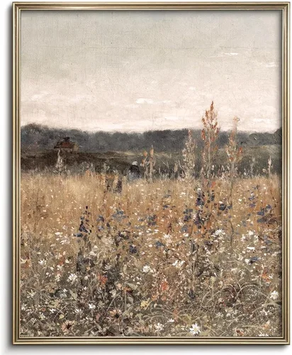 Miniatura 57 de Pintura vintage de paisaje de campo de flores silvestres, arte de pared de paisaje rural de granja, impresión artística de paisaje de jardín