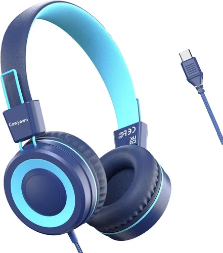 Miniatura 8 de Cowyawn Auriculares USB tipo C para niños, para la escuela, auriculares con cable para niños pequeños, volumen limitado de 94 dB, sonido estéreo HD