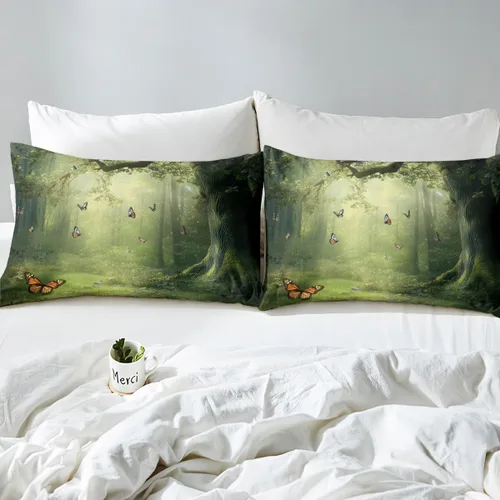 Miniatura 4 de Juego de sábanas bajeras de selva tamaño individual, diseño de mariposas de ensueño, para niños, niños, ramas de árbol, juego de decoración de cama