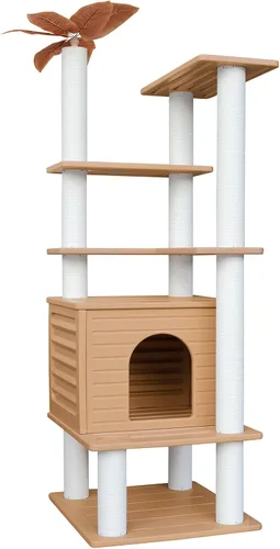 Miniatura 7 de Torre de árbol para gatos de 61.5 pulgadas para interiores y exteriores, casa para gatos al aire libre, condominio grande resistente a la intemperie