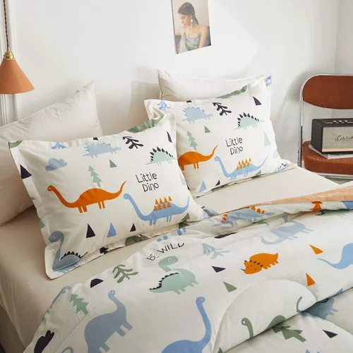 Miniatura 3 de Joyreap Juego de edredón de algodón de 3 piezas para niños, edredón de algodón tamaño individual de dinosaurio para niños y niñas, diseño reversible