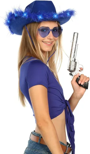 Miniatura 6 de Funcredible Purple Light Up Cowboy Hat and Glasses - Cowgirl Hat for Girls - Cowboy Hat with Feathers - Cowgirl Accessories