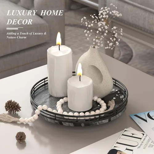 Miniatura 5 de Marble Lazy Susan - Tocadiscos para mesa, bandeja redonda de mármol de grano de madera antigua de 10 pulgadas para mesa de comedor, encimera de Negro