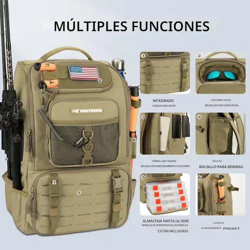 Miniatura 3 de KastKing KarryAll - Mochila para aparejos de pesca con soporte para caña, 4 cajas de aparejos, bolsa de aparejos de 40/26L, almacenamiento
