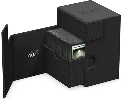 Miniatura 3 de Estuche Ultimate Guard Flip'n'Tray 100+, para 100 cartas con fundas dobles de TCG + bandeja para dados, negro, cierre magnético independiente