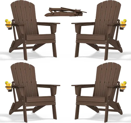 Miniatura 13 de nevilywood Silla Adirondack plegable – Respaldo ergonómico extendido, portavasos – Fácil montaje – Plástico HDPE duradero, resistente a