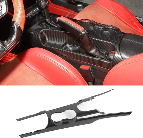 RT-TCZ Cubierta de Panel de Cambios de Consola Central de Fibra de Carbono, Marco de Portavasos, Kit de Accesorios de Decoración Interior para Ford