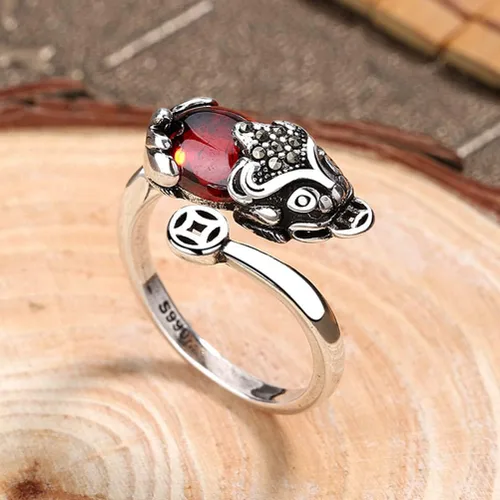 Miniatura 7 de Roexboz Anillo de plata Pixiu Budista Feng Shui Anillos para hombres y mujeres, apertura ajustable, anillo de riqueza de la suerte, regalo