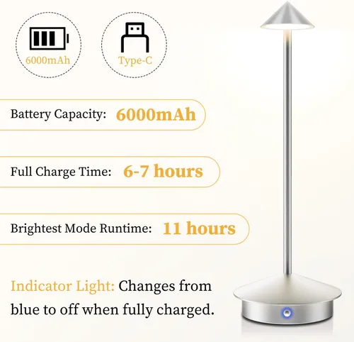 Miniatura 2 de Paquete de 2 lámparas de mesa inalámbricas recargables, portátiles de 6000 mAh, funciona con pilas, lámpara de escritorio LED para exteriores