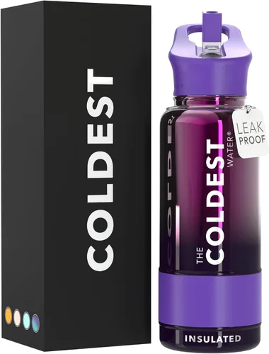 Miniatura 129 de Coldest - Botella para agua con tapa que incluye pajilla, térmica y metálica (acero inoxidable), para hombres y mujeres, color morado