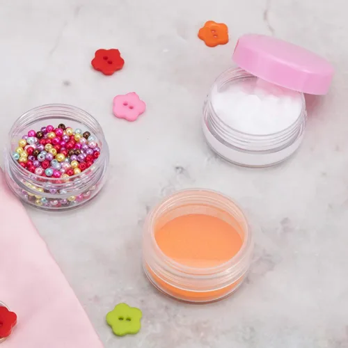 Miniatura 58 de Envases de muestra de 3 gramos con tapas, 75 paquetes de tarros de muestra diminutos con etiquetas, envases cosméticos de plástico mini para Tapa