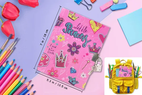 Miniatura 3 de GINMLYDA Diario para niñas con candado para niños, 7 x 5.25 pulgadas, 160 páginas rayadas, cuaderno secreto de princesa rosa para niñas