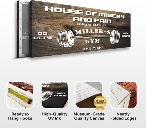 Miniatura 2 de Tailored Canvases Letrero de Gimnasio Personalizado Arte de Pared Decorativo - Lienzo Motivacional para Gimnasio en Casa, Sala de Entrenamiento