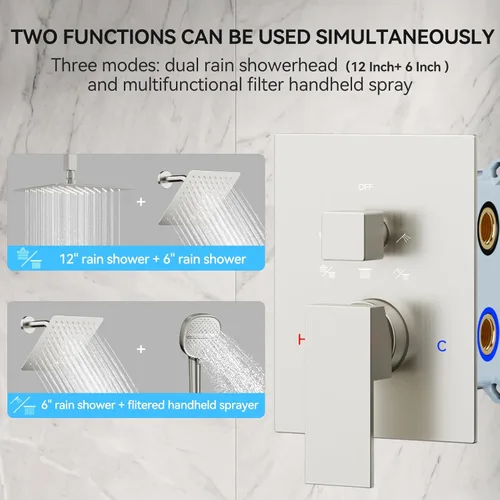 Miniatura 4 de Shower Faucet Set Brushed Nickel Shower System, Dual Head Shower Set STARBATH 12'' Ceiling Mount and 6''Wall Mount Rainfall Shower Systems with