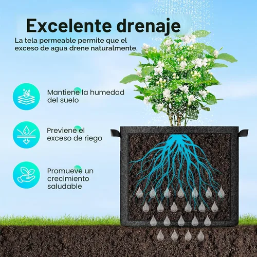 Miniatura 3 de Land Guard Paquete de 10 bolsas de cultivo de tela de 10 galones, macetas de jardín no tejidas gruesas, bolsas de cultivo con asas, color negro