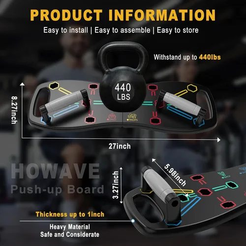 Miniatura 3 de HOTWAVE Push Up Board, Portable Pushup Board for Men, Foldable Push-up Board, Multifunctional Push Up Board-20 in 1 at Home Gym, Pushup Handles for