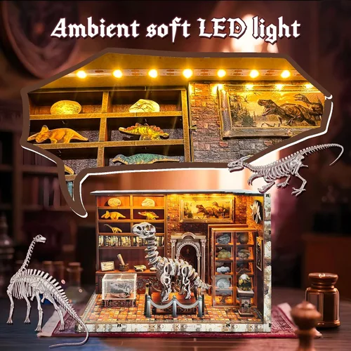 Miniatura 4 de Rompecabezas de madera 3D para adultos, casa de muñecas en miniatura, kit de rincón de libros, kit de modelo LED integrado, regalos para adultos