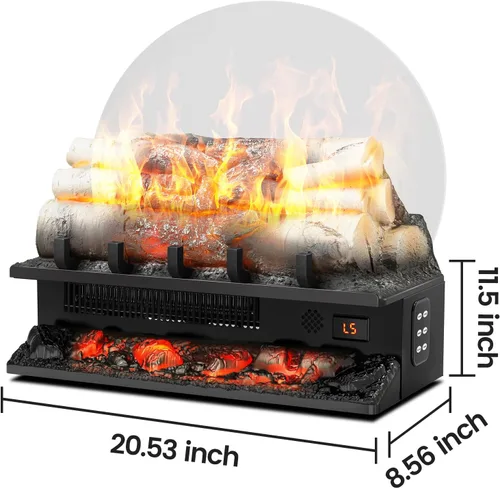 Miniatura 7 de Juego de troncos de chimenea eléctrica independiente de 21 pulgadas con sonido de crepitación, inserto de chimenea calentador con temporizador