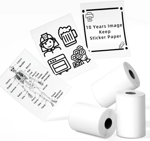 Phomemo Papel adhesivo blanco - para mini impresora Phomemo T02/T02Pro/Q02E/M02X/Y02C/Q02, para notas de estudio, fotos, bricolaje, calcomanías,