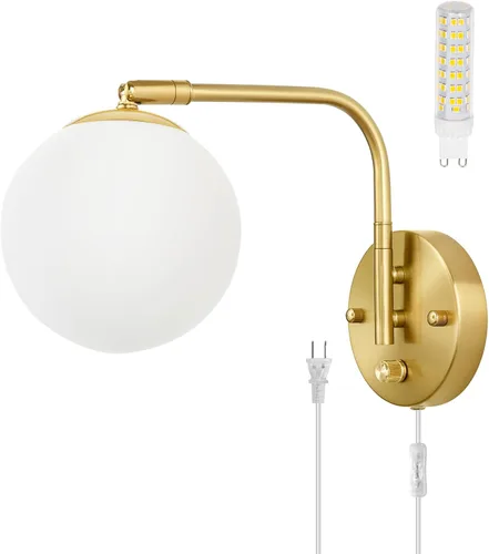 Miniatura 10 de Apliques de pared VATONI enchufables, apliques de pared regulables con brazo oscilante con cable de enchufe y interruptor de regulación con botón