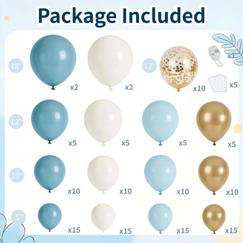 Miniatura 2 de Dusty Blue Balloon Arch Kit， Baby Blue and gold Balloon Sand White Confetti Gold Balloons for Baby Shower Beach Party Birthday Wedding Decorations