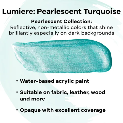 Miniatura 2 de Jacquard Lumiere Pintura para Tela de 2.25oz Turquesa Nacarado - Pintura Metálica para Tela, Cuero, Lienzo, Papel y Madera - Pintura Acrílica
