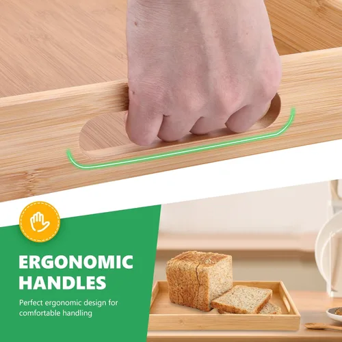 Miniatura 3 de Bandejas de bambú para comer en el sofá, platos de fiesta para servir alimentos, bandeja decorativa para encimera de cocina rectangular