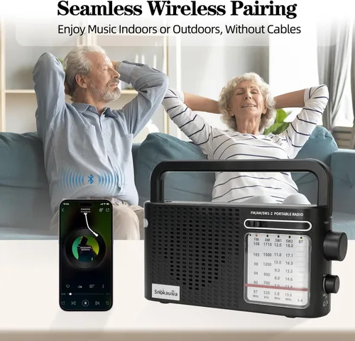 Miniatura 4 de Radio meteorológica portátil AM FM SW, enchufe de pared y alimentada por batería, radio transistor con Bluetooth, altavoz grande, dial grande, modo